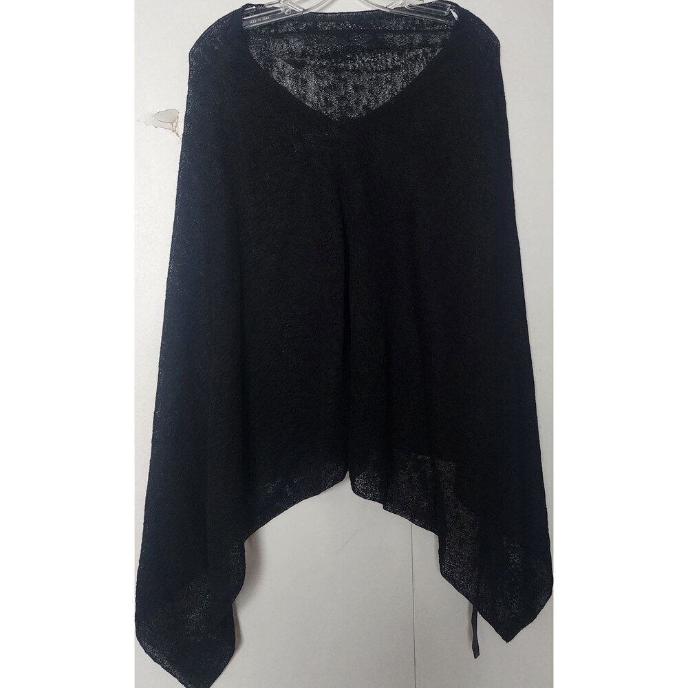 Eileen Fisher Womens Black Open-Knit Poncho hemp nylon One Size Lightweight NWOT